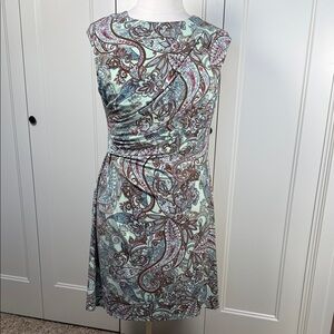 dressbarn Paisley Mini Dress - Teal, Brown, Cream